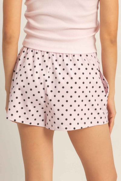 Polka Dot Drawstring Shorts - Elastic Waist Pocketed