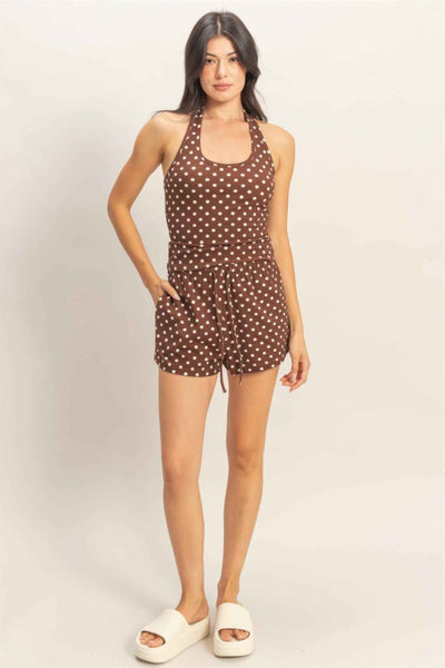 Polka Dot Drawstring Shorts - Elastic Waist Pocketed