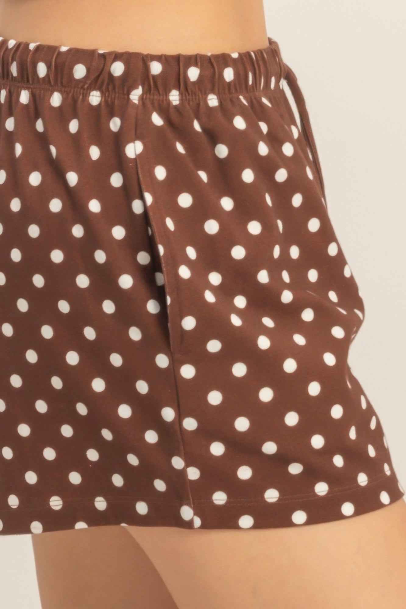 Polka Dot Drawstring Shorts - Elastic Waist Pocketed