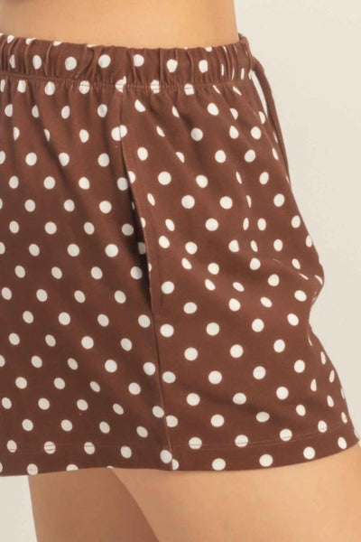 Polka Dot Drawstring Shorts - Elastic Waist Pocketed