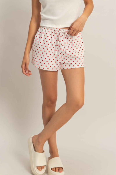 Polka Dot Drawstring Shorts - Elastic Waist Pocketed