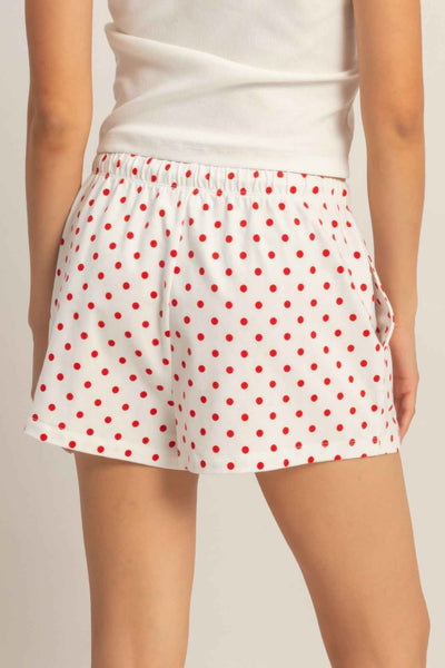 Polka Dot Drawstring Shorts - Elastic Waist Pocketed