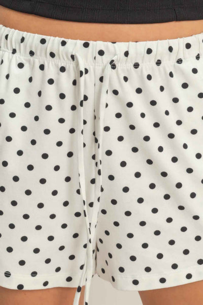 Polka Dot Drawstring Shorts - Elastic Waist Pocketed