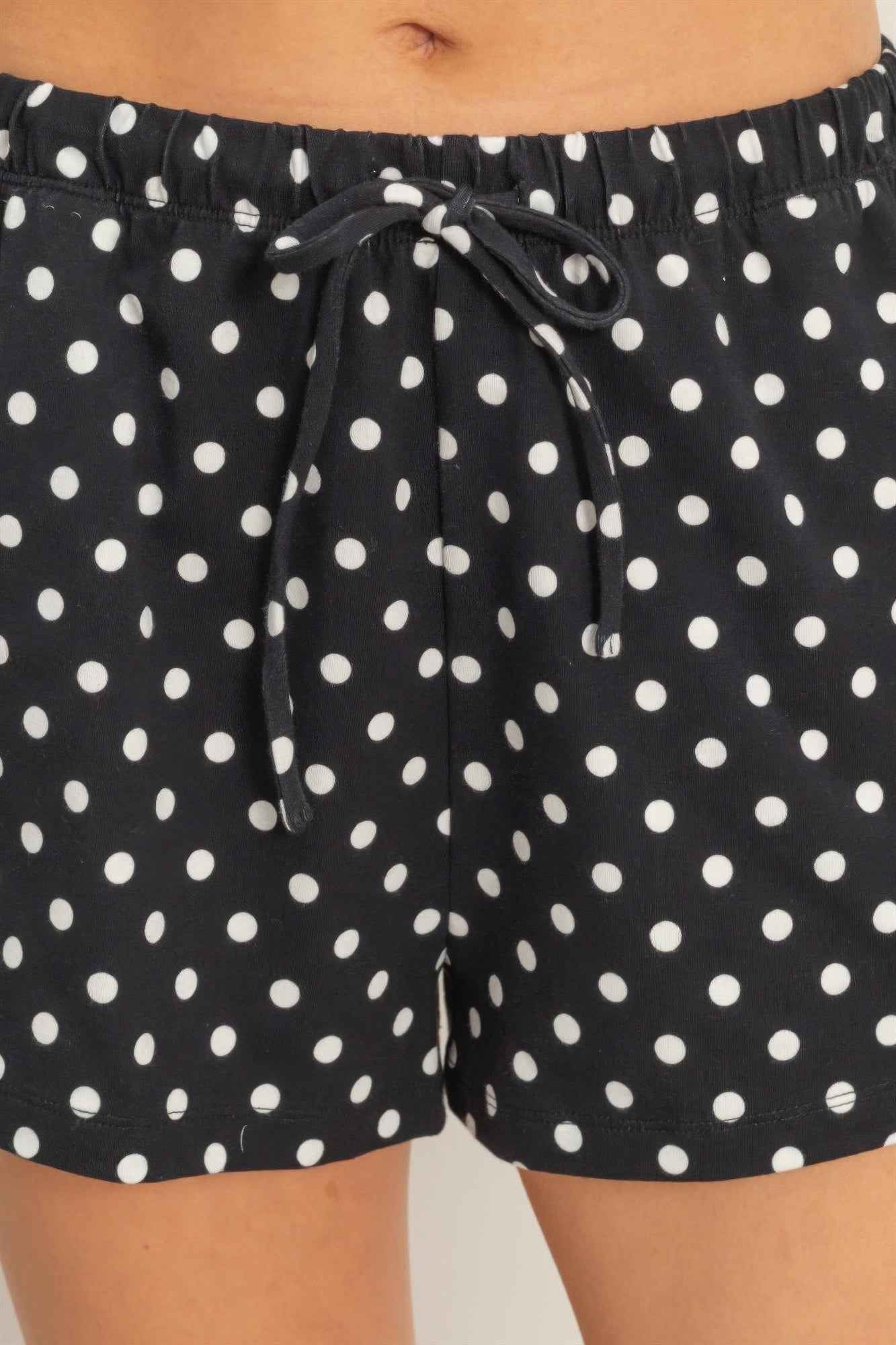 Polka Dot Drawstring Shorts - Elastic Waist Pocketed