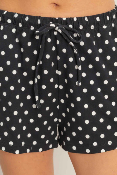 Polka Dot Drawstring Shorts - Elastic Waist Pocketed