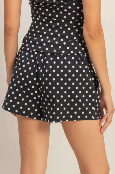 Polka Dot Drawstring Shorts - Elastic Waist Pocketed