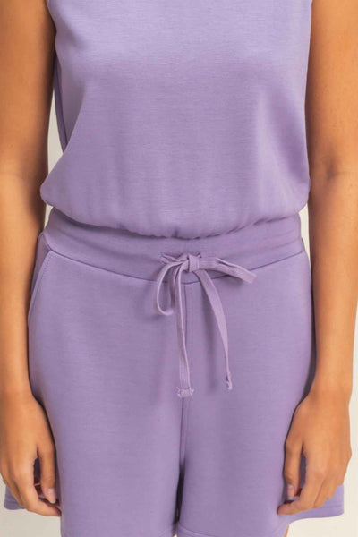 Sleeveless Drawstring Romper - Banded Waist Casual Fit
