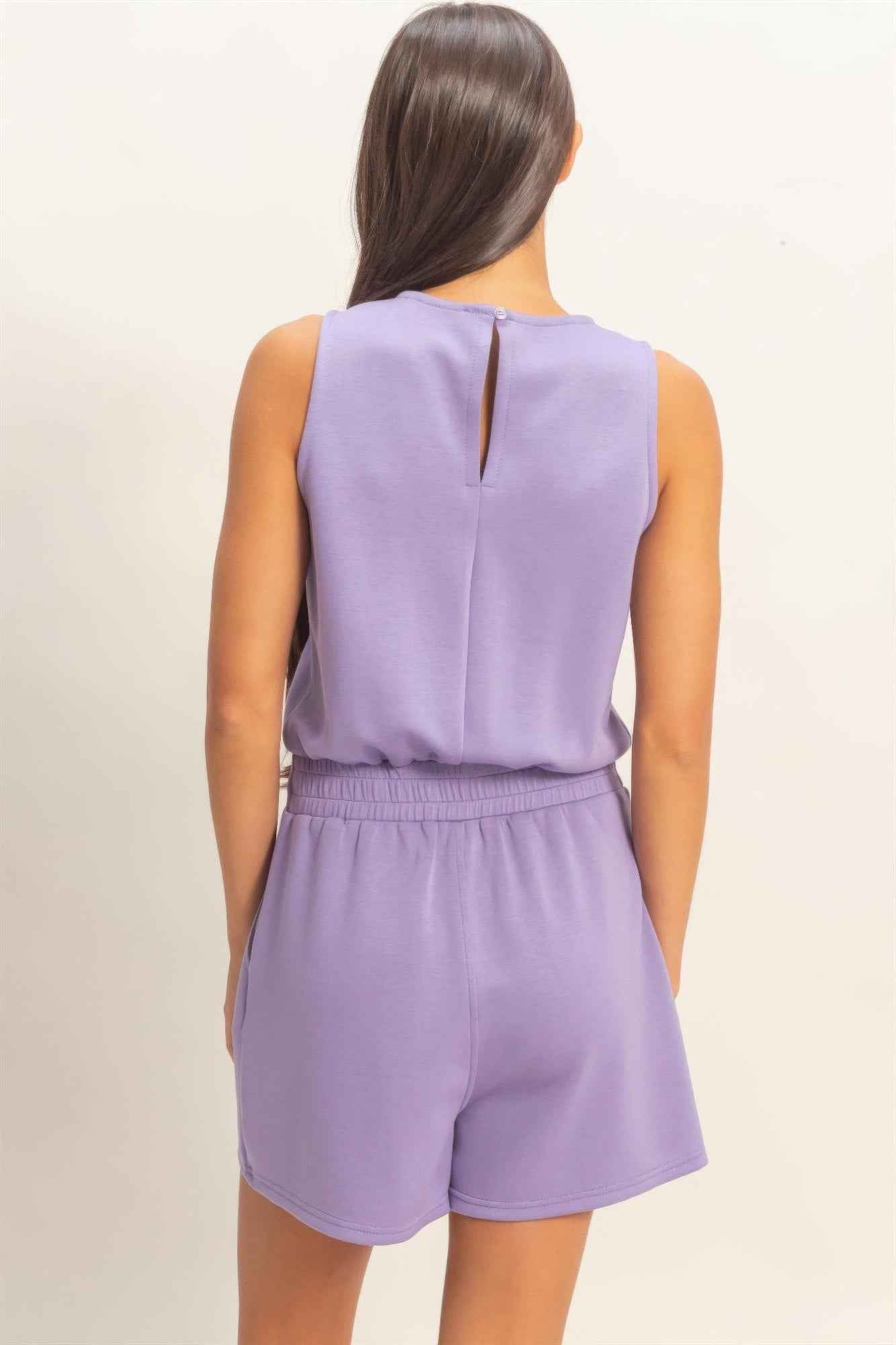 Sleeveless Drawstring Romper - Banded Waist Casual Fit