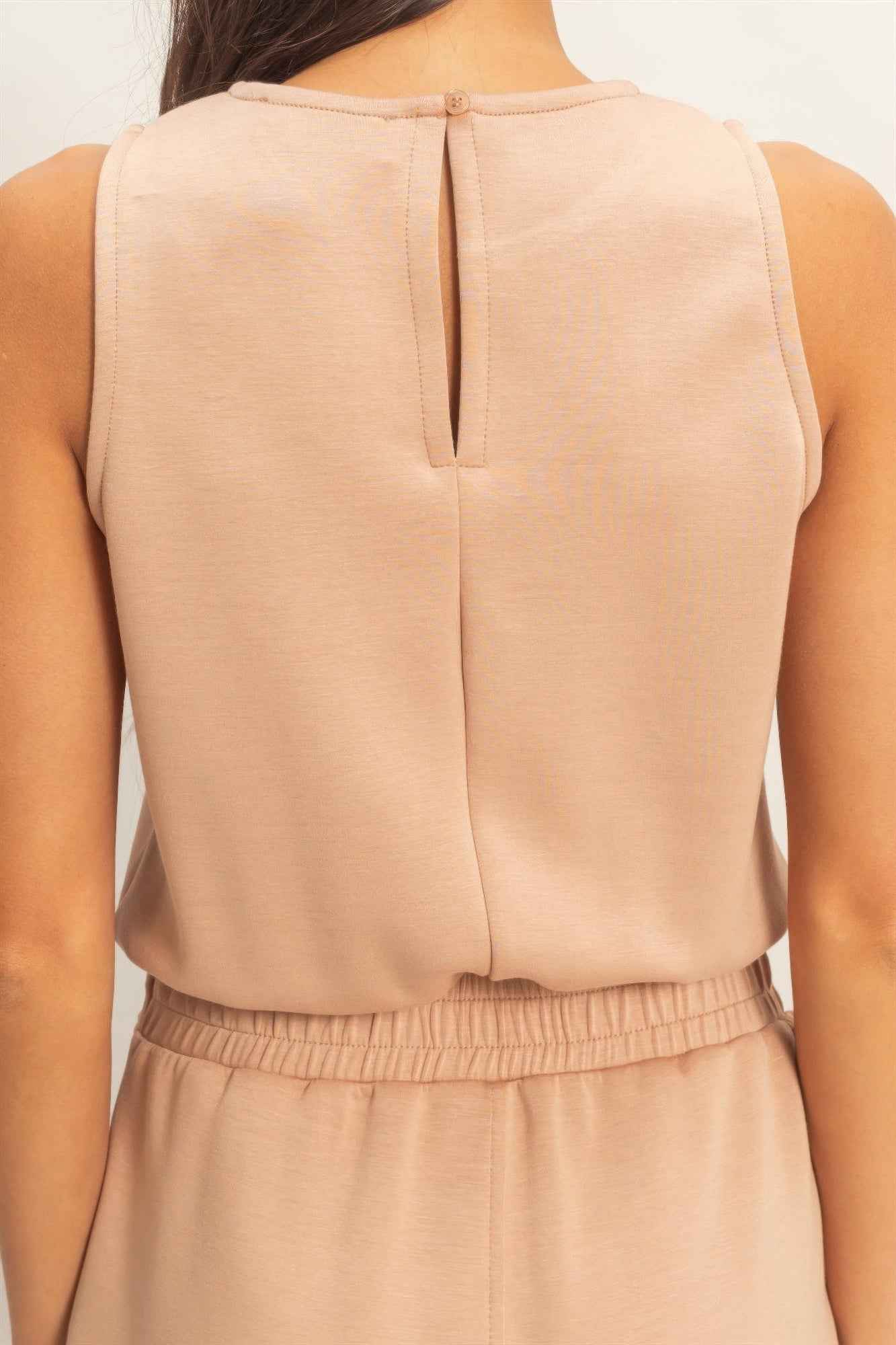 Sleeveless Drawstring Romper - Banded Waist Casual Fit