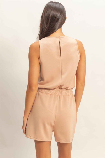 Sleeveless Drawstring Romper - Banded Waist Casual Fit