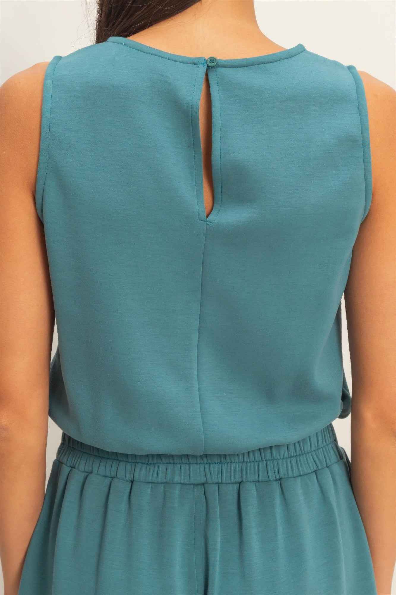 Sleeveless Drawstring Romper - Banded Waist Casual Fit