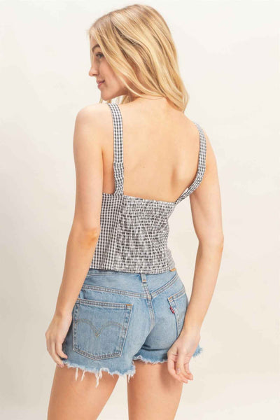 Gingham Tank Top - Sweetheart Neck Tie Front Knot