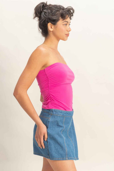 Ruched Bandeau Top - Strapless Gathered Bodice Crop