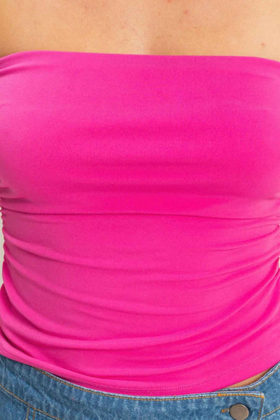 Ruched Bandeau Top - Strapless Gathered Bodice Crop