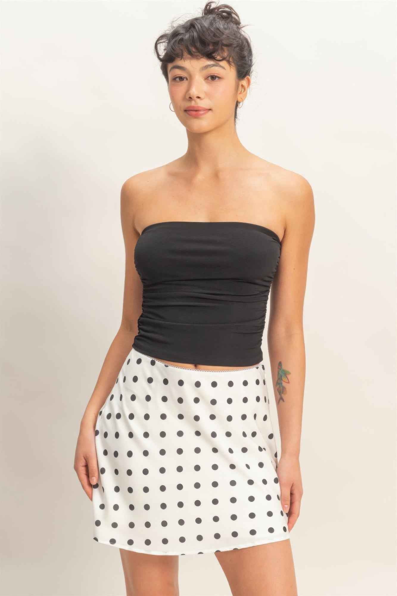 Ruched Bandeau Top - Strapless Gathered Bodice Crop
