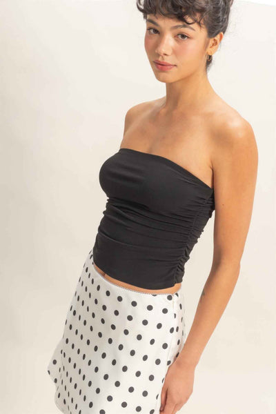 Ruched Bandeau Top - Strapless Gathered Bodice Crop