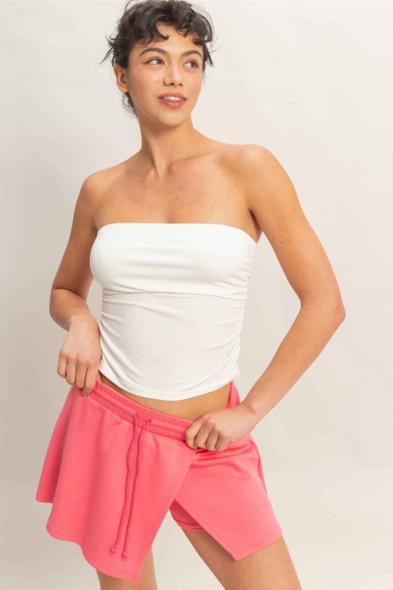 Ruched Bandeau Top - Strapless Gathered Bodice Crop