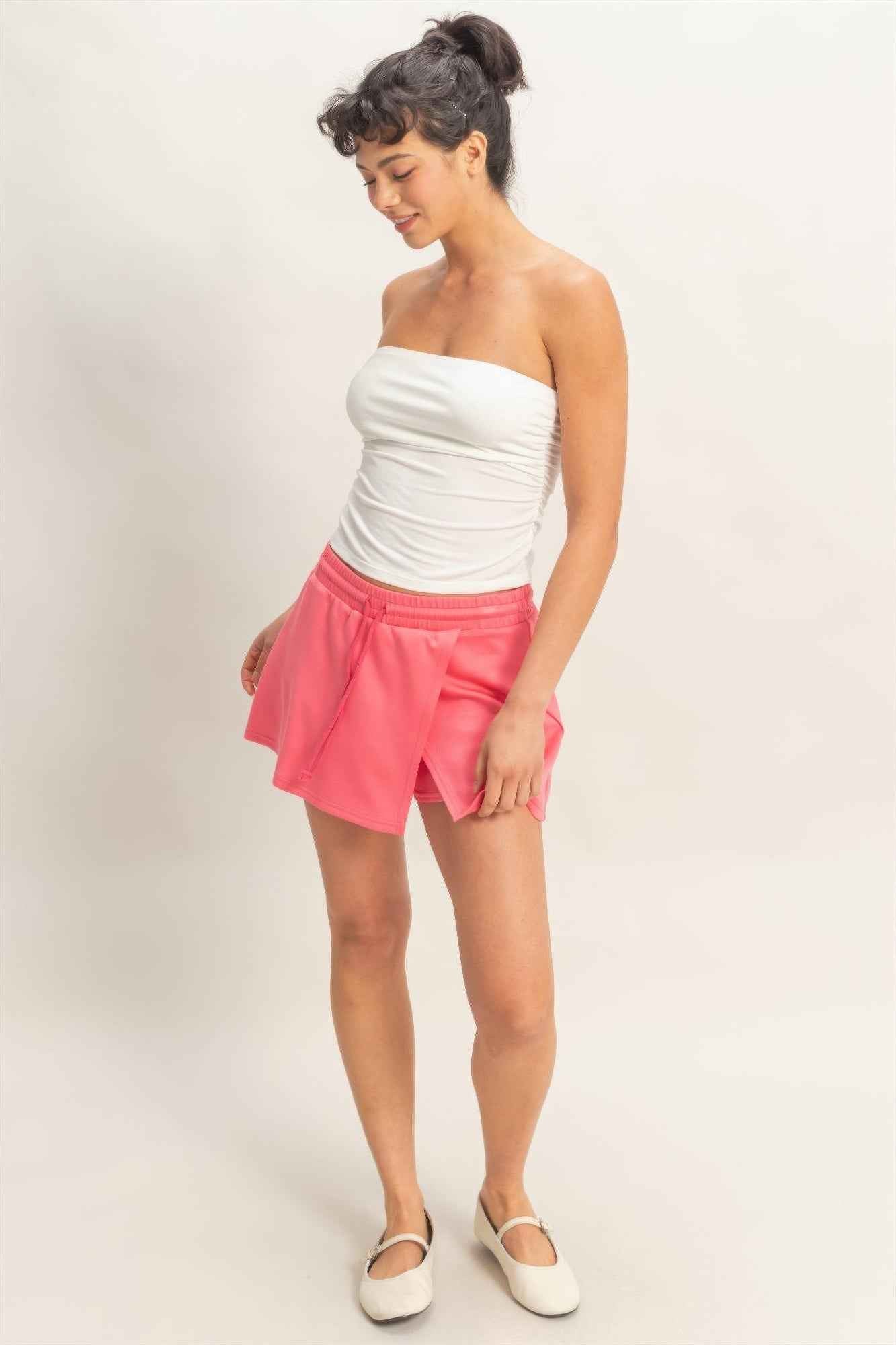 Ruched Bandeau Top - Strapless Gathered Bodice Crop