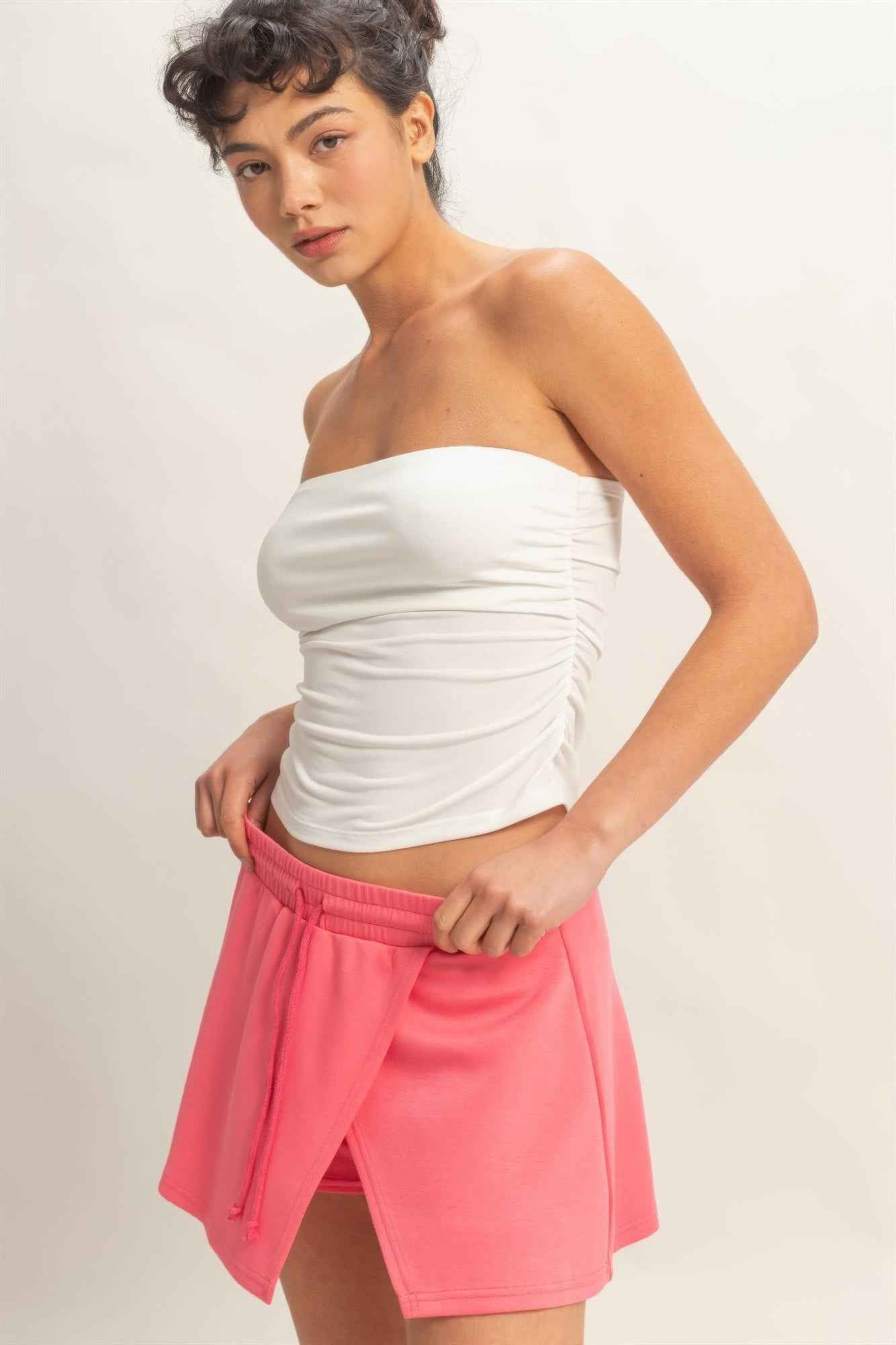 Ruched Bandeau Top - Strapless Gathered Bodice Crop