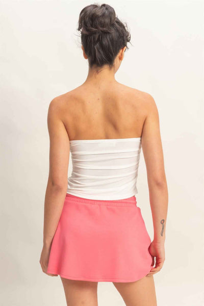 Ruched Bandeau Top - Strapless Gathered Bodice Crop