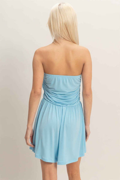 Strapless Shirred Waist Romper - Hidden Pocket Shorts