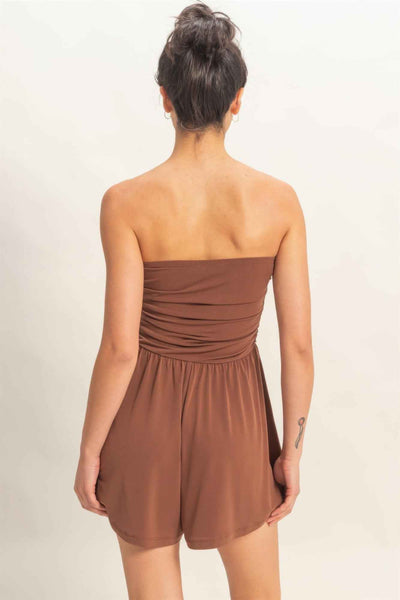 Strapless Shirred Waist Romper - Hidden Pocket Shorts