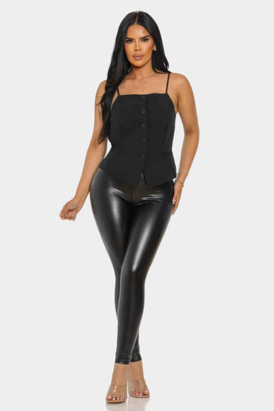 Square Neck Corset Top - Button Up Spaghetti Strap Fitted