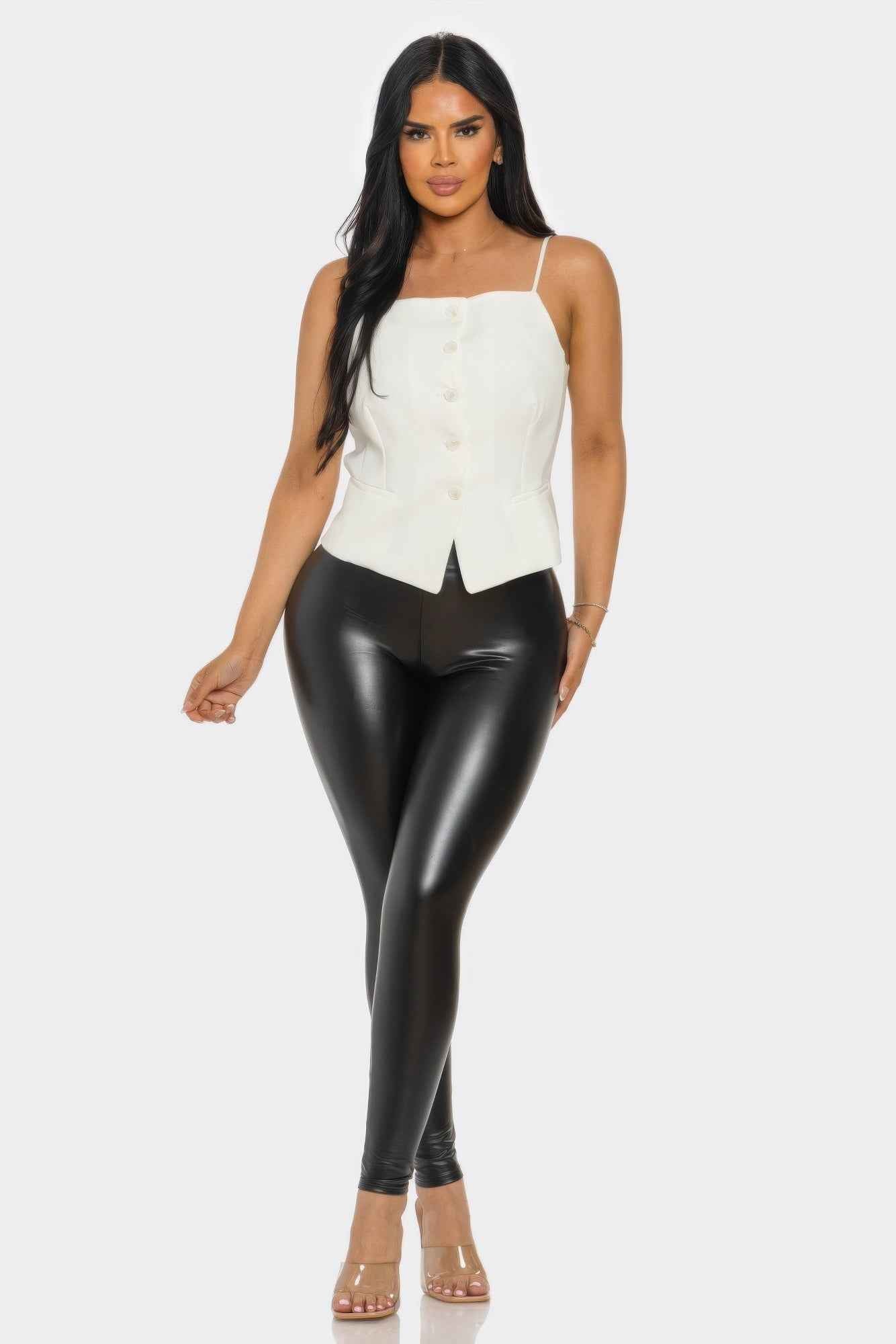 Square Neck Corset Top - Button Up Spaghetti Strap Fitted