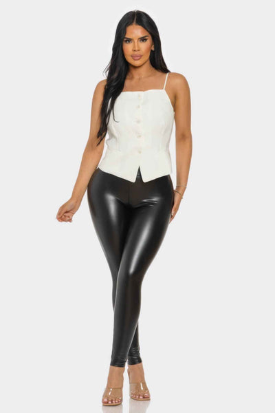 Square Neck Corset Top - Button Up Spaghetti Strap Fitted