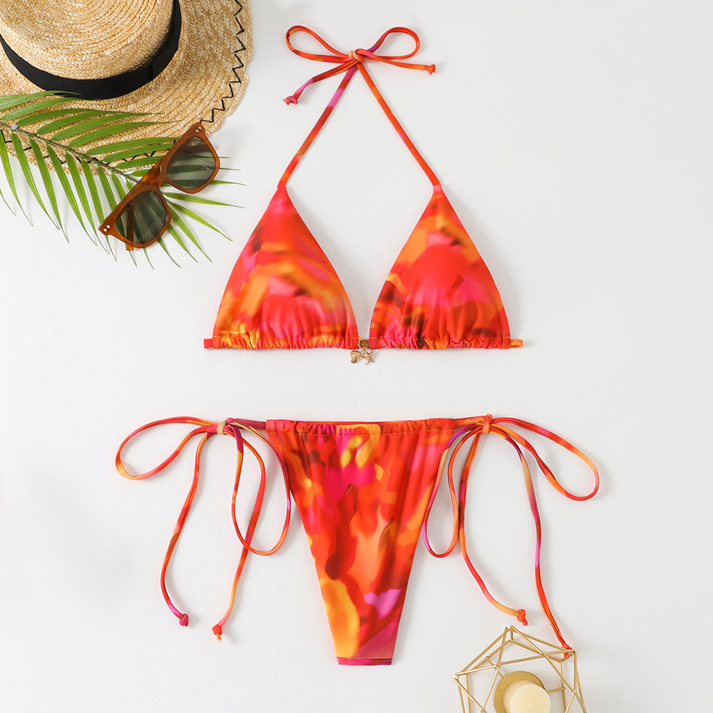 Halter Bikini - Printed Triangle Tie-Side - Fashions Envy