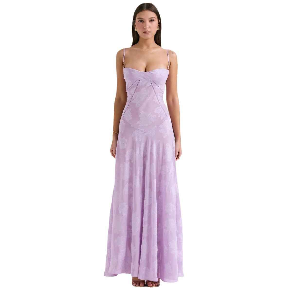 Floral Backless Maxi Dress - Square Neck High Waist Chiffon