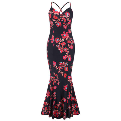 Floral Spaghetti Strap Maxi Dress - V-Neck Flowy Sleeveless