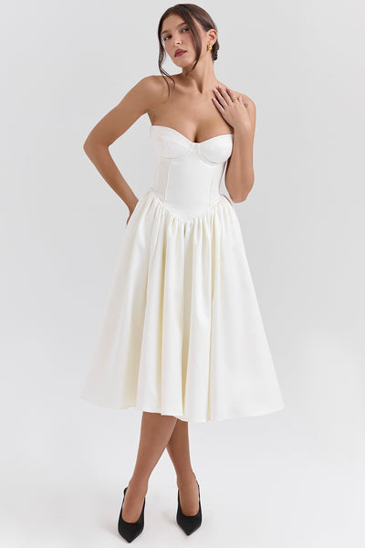 Sweetheart Midi Dress - Strapless Flared A-Line Skirt