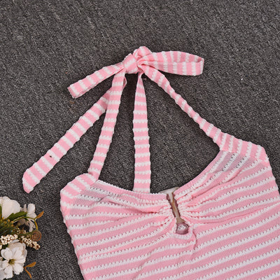 Halter Neck Mini Shorts Set - Decorative Crop Top Outfit