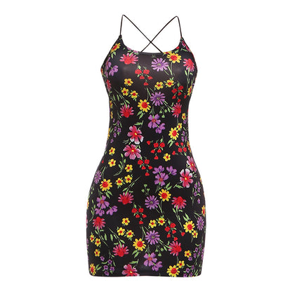 Halter Neck Backless Dress - Hollow Print Mini - Fashions Envy