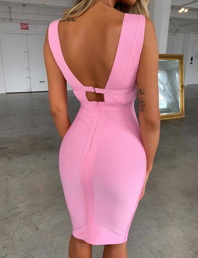 Cocktail Party Dress -  Bodycon Deep V-neck