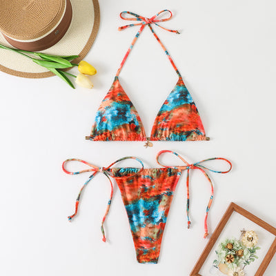 Halter Bikini - Printed Triangle Tie-Side - Fashions Envy