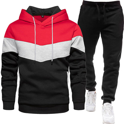 Men's Hoodie Tracksuit - Color Block Two-Piece Set