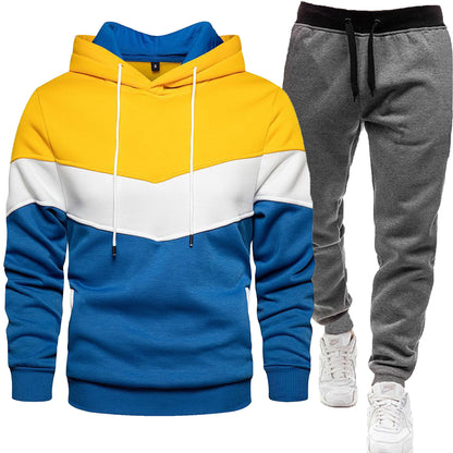 Men's Hoodie Tracksuit - Color Block Two-Piece Set