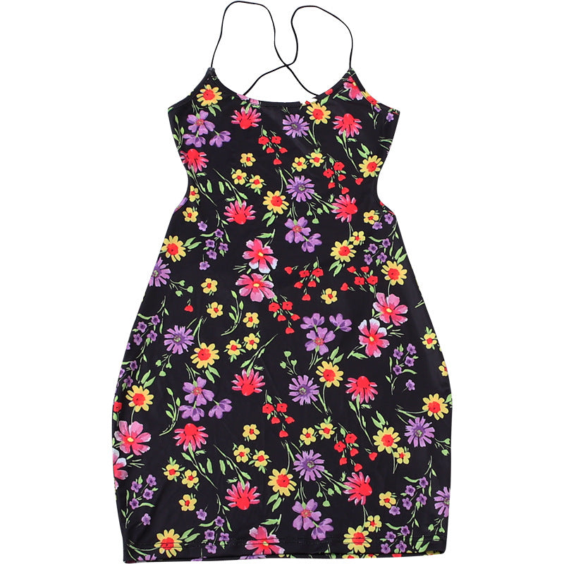 Halter Neck Backless Dress - Hollow Print Mini - Fashions Envy