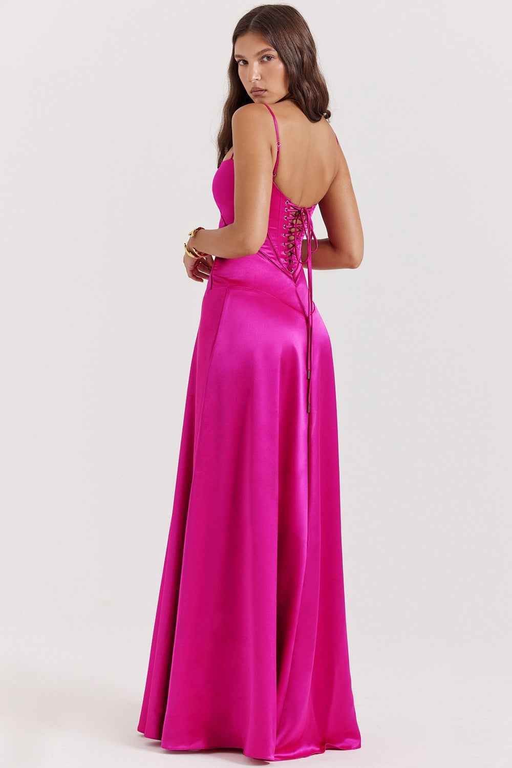 Corset Back Maxi Dress - Spaghetti Strap Slim Fit Camisole Gown