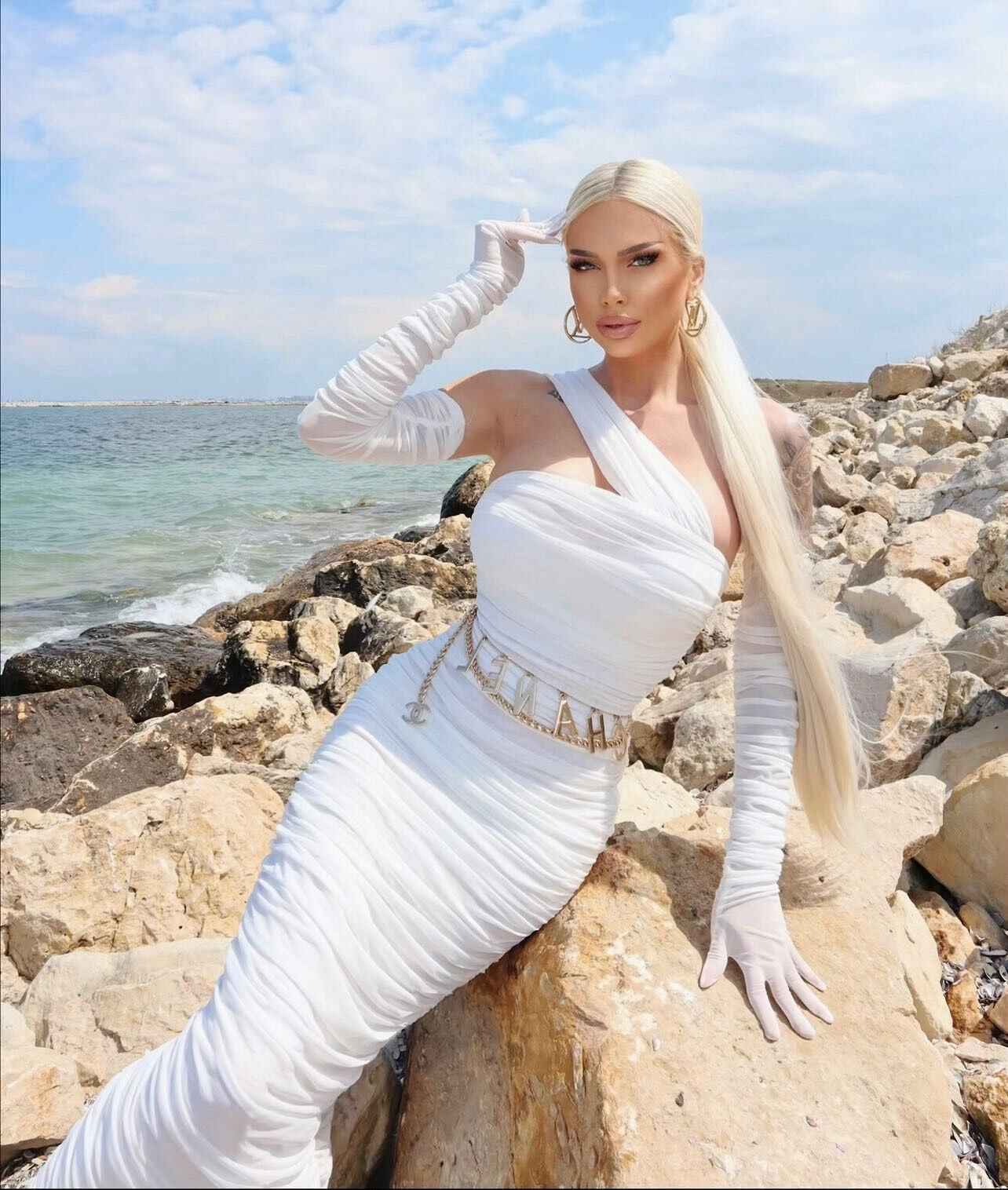 Sheer Mesh Backless Dress - White Halter Long Sleeve