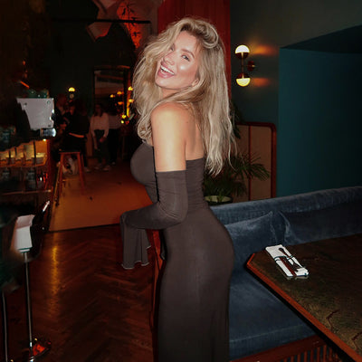 Mermaid Evening Dress - Off-Shoulder Long Sleeve Gown - Fashions Envy