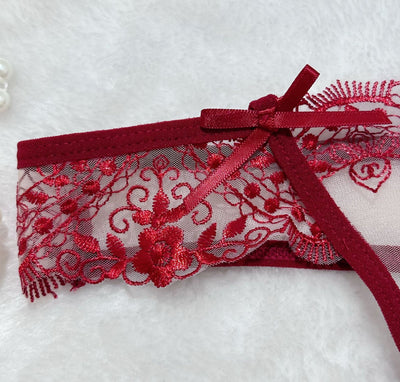 Floral Embroidery Mesh Lingerie Set - Sheer Patchwork - Fashions Envy