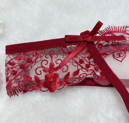 Floral Embroidery Mesh Lingerie Set - Sheer Patchwork - Fashions Envy