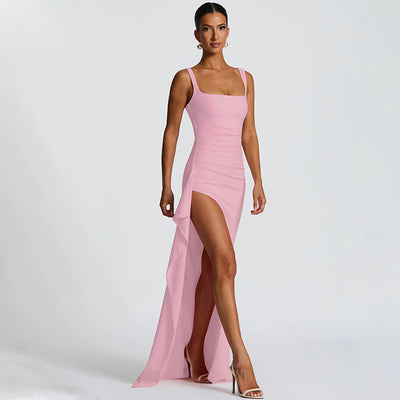 Backless Evening Dress - Strap High Slit Gown - Fashions Envy
