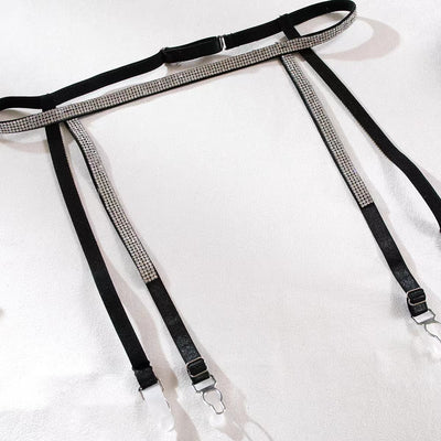 Lace Lingerie Set - 4 Piece Rhinestone Garter Belt - Fashions Envy