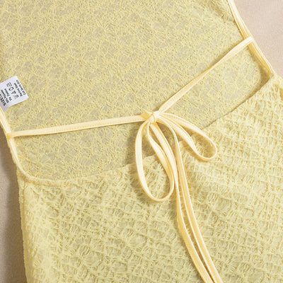 Backless Maxi Dress - Tie Detail Long Sleeve Yellow - Fashions Envy
