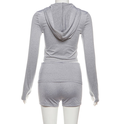 Gray Hoodie Shorts Set - Casual Two-Piece Outfit