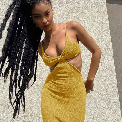 Cut Out Backless Knit Maxi Dress - Bodycon Vacation Style